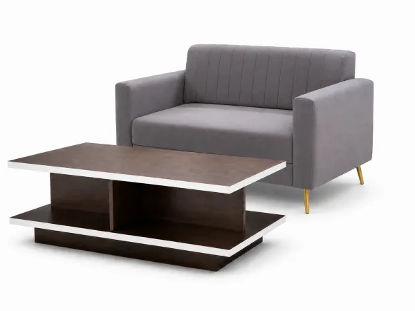 Tulip Upholstered 3 Seater Sofa in Grey Color With Rio Centre Table